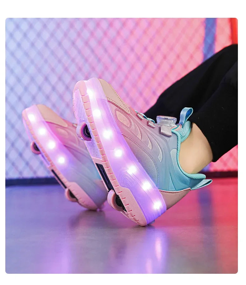 Tênis Patins Infantil com Luz LED | Tênis Patins Com Rodas Duplas