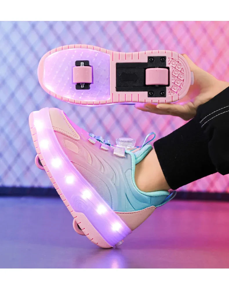 Tênis Patins Infantil com Luz LED | Tênis Patins Com Rodas Duplas